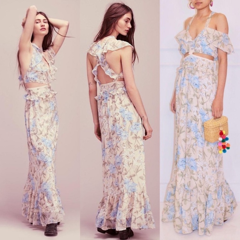 For Love and Lemons Free People Floral Off-Shoulder Maxi Dress S - Picture 6 of 13